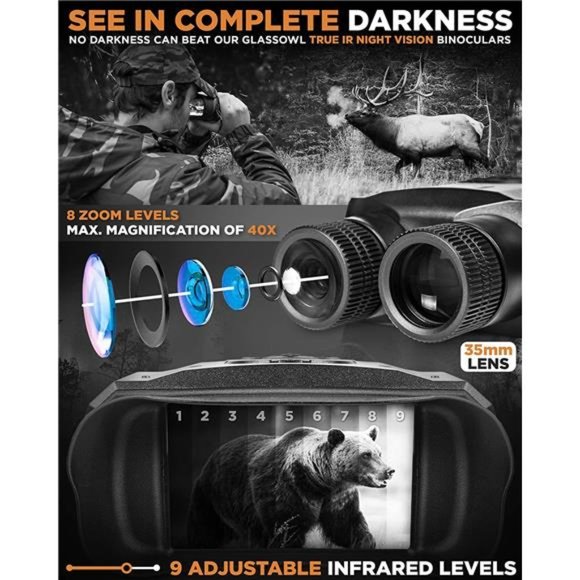 Night Vision Goggles - Digital Military Binocular w/Infrared Lens, 128GB, Black - Picture 3 of 6